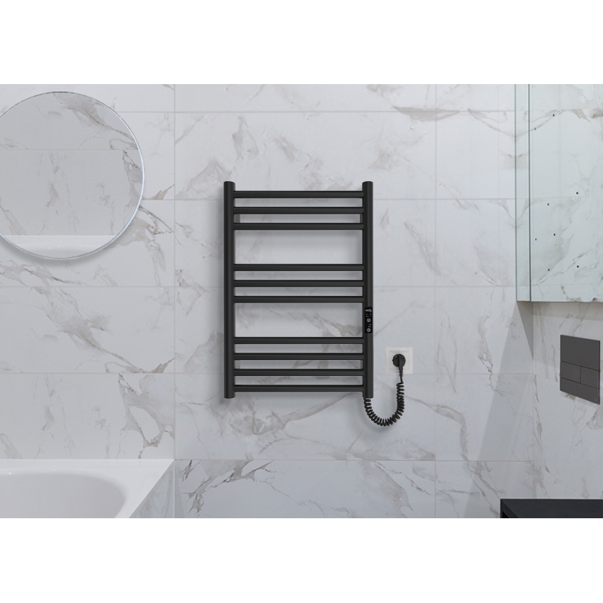 Θερμαντικό σώμα-σκάλα μπάνιου HF GREENWICH 100W/230V 57x43 cm, μαύρο, δεξιά σύνδεση, στρογγυλό