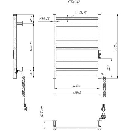 Θερμαντικό σώμα-σκάλα μπάνιου HF GREENWICH 100W/230V 57x43 cm, μαύρο, δεξιά σύνδεση, στρογγυλό