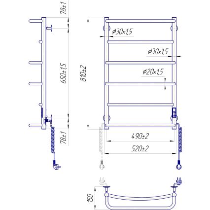 Θερμαντικό σώμα-σκάλα μπάνιου LUX 105W/230V 81x52 cm ανοξείδωτο/μαύρο δεξιά