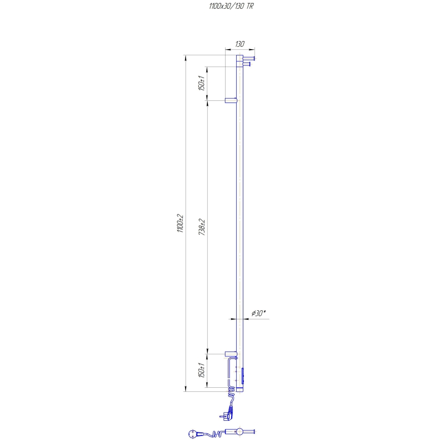 Θερμαντικό σώμα μπάνιου RAY 25W/230V 110x30 cm IP44 ανοξείδωτο/ανθρακί