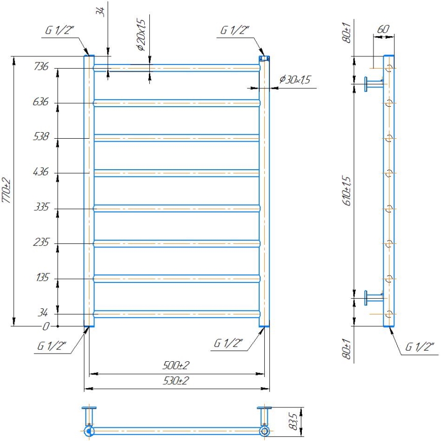 Θερμαντικό σώμα μπάνιου τύπου σκάλα INOX FLAT 163W/230V 77x53 cm ανοξείδωτο/λευκό