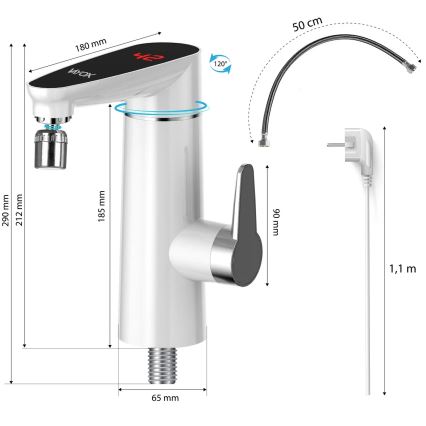 Ροής θερμοσίφωνας με οθόνη LED 3000W/230V IPX4 λευκός
