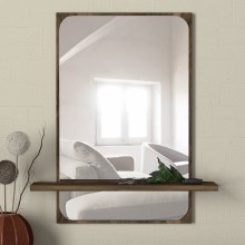 Καθρέπτης τοίχου με ράφι EKOL 70x45 cm καφέ