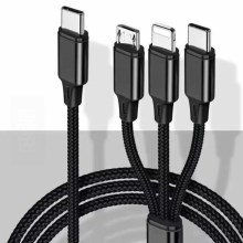Καλώδιο USB Lightning / MicroUSB / USB-C 1m μαύρο