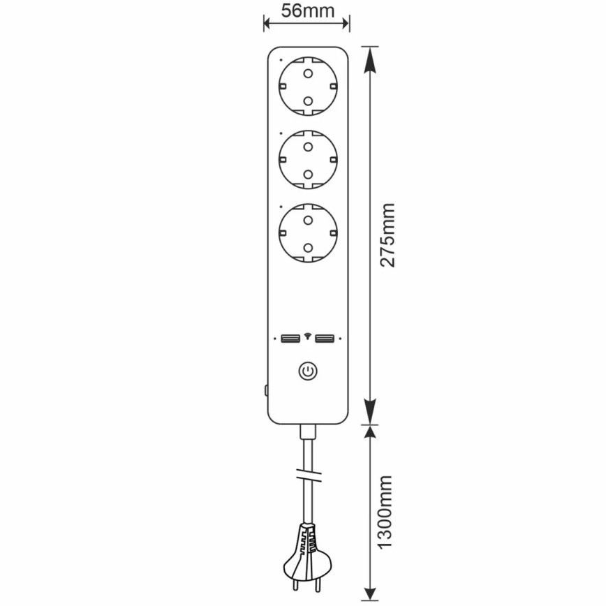 Καλώδιο προέκτασης SMART με διακόπτη 1,5m + 2xUSB/Wi-Fi Tuya SCHUKO