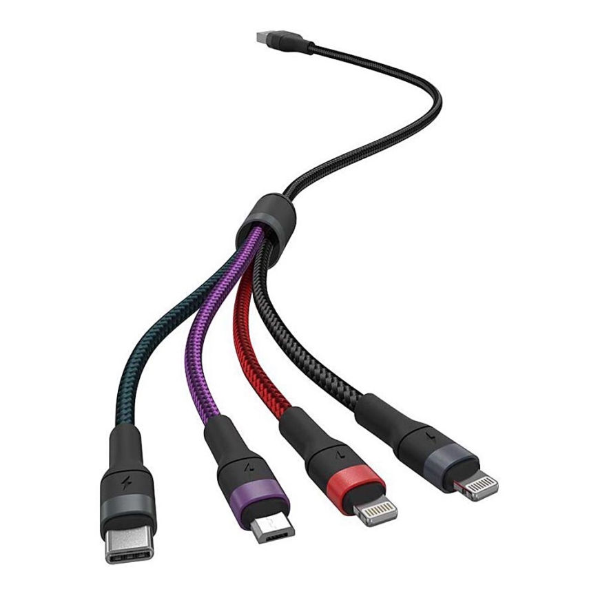 Καλώδιο φόρτισης 4σε1 USB / USB Lightning  / MicroUSB / USB-C 1,2m πολύχρωμο