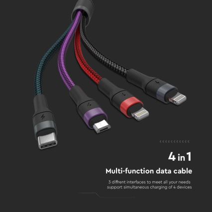 Καλώδιο φόρτισης 4σε1 USB / USB Lightning  / MicroUSB / USB-C 1,2m πολύχρωμο