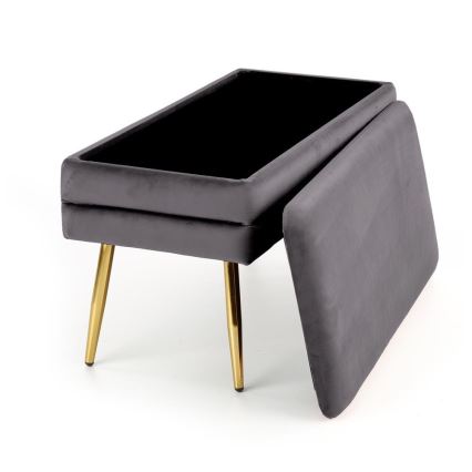 Καπιτονέ πάγκος με αποθηκευτικό χώρο VELVA 37x78 cm γκρι/χρυσό