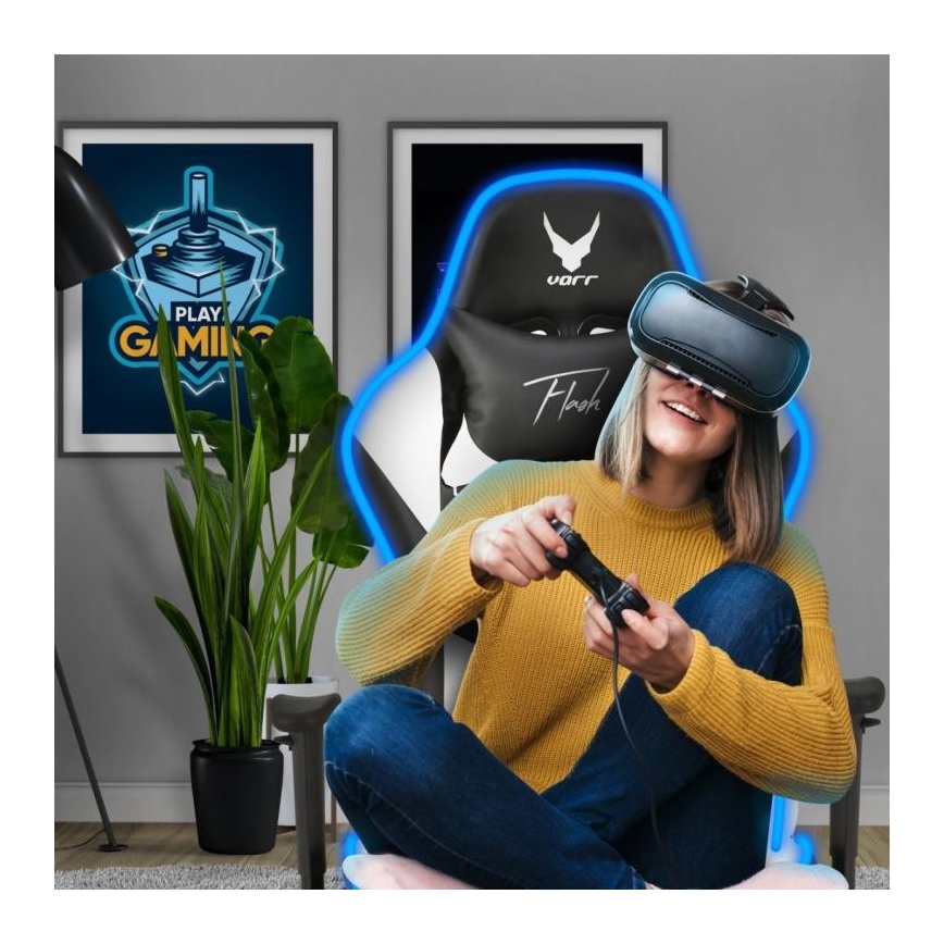 Καρέκλα gaming VARR Flash με οπίσθιο φωτισμό LED RGB + τηλεχειριστήριο μαύρο/λευκό