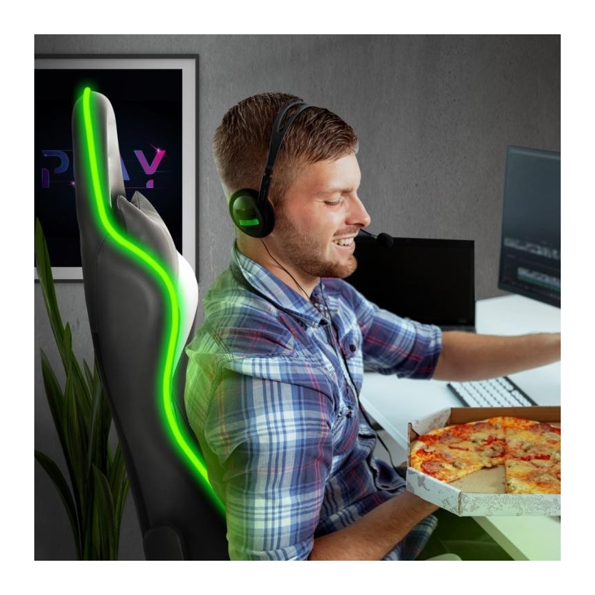 Καρέκλα gaming VARR Flash με οπίσθιο φωτισμό LED RGB + τηλεχειριστήριο μαύρο/λευκό