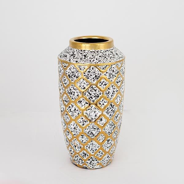 Κεραμικό βάζο 25x13 cm λευκό/χρυσό/μαύρο