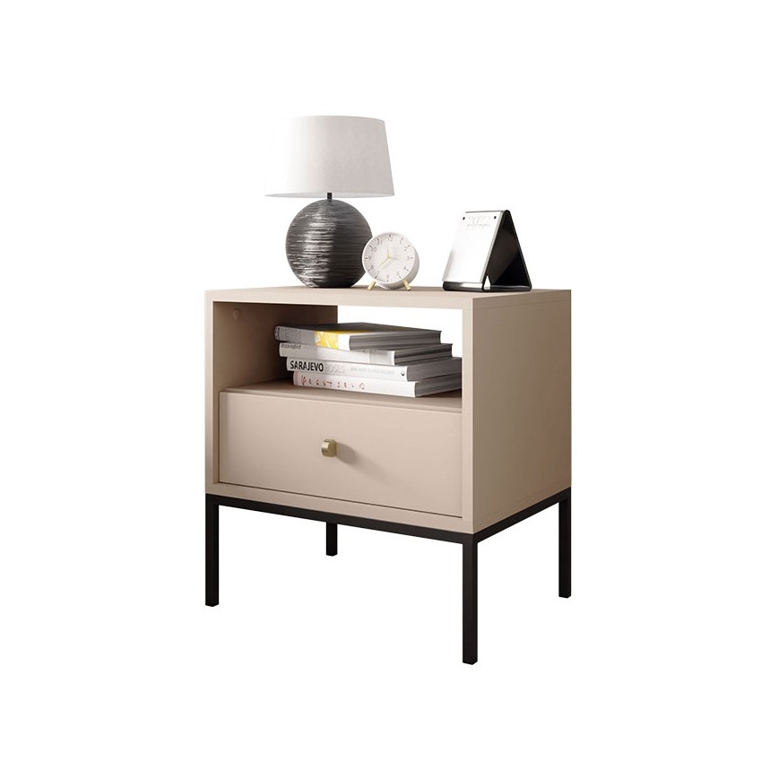 Κομοδίνο MONO 56x54 cm μπεζ/μαύρο