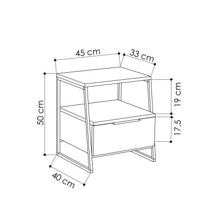 Κομοδίνο PAL 50x45 cm λευκό/μαύρο