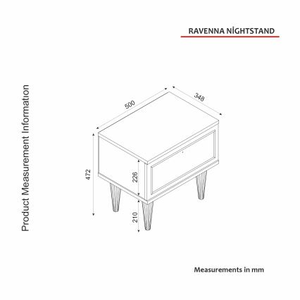 Κομοδίνο RAVENNA 47,2x50 cm λευκό/μαύρο/χρυσό