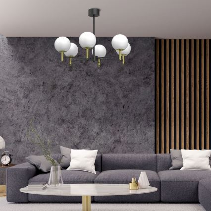 Κρεμαστό φωτιστικό AWINION 6xE27/15W/230V λευκό/χρυσό/μαύρο