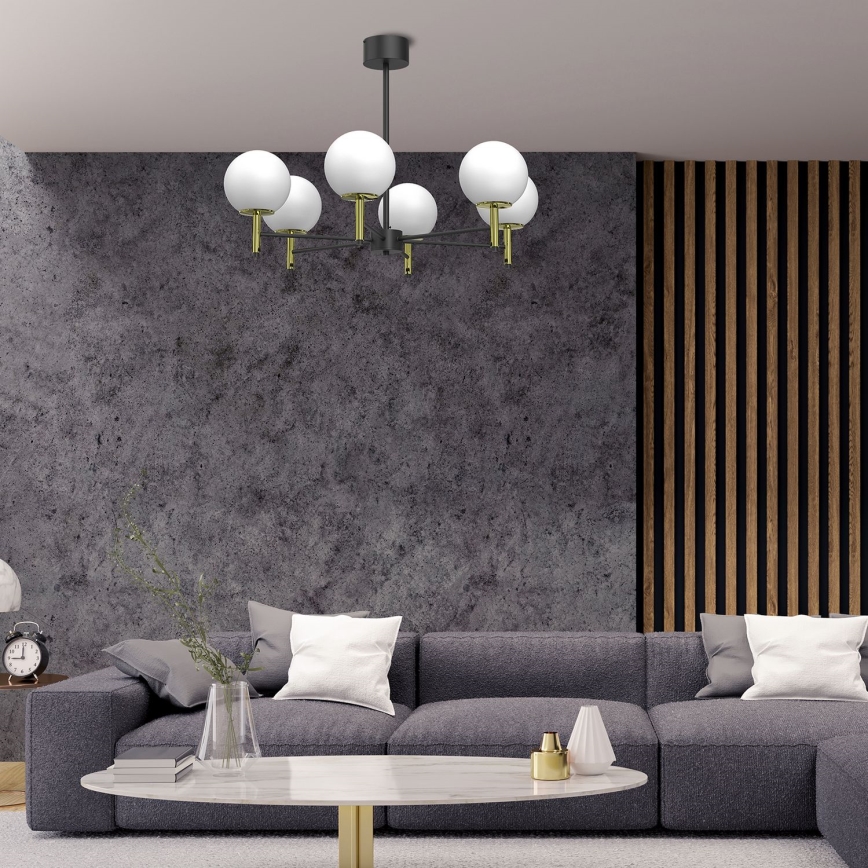 Κρεμαστό φωτιστικό AWINION 6xE27/15W/230V λευκό/χρυσό/μαύρο