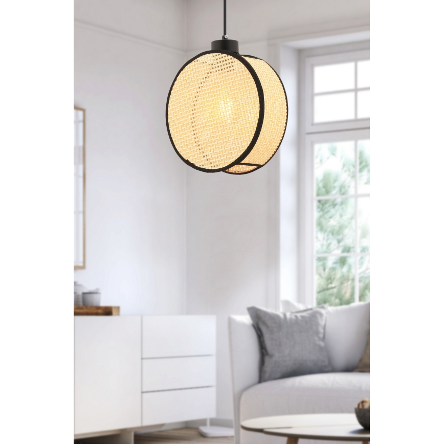 Κρεμαστό φωτιστικό DRUM με καλώδιο 1xE27/60W/230V μπεζ/μαύρο