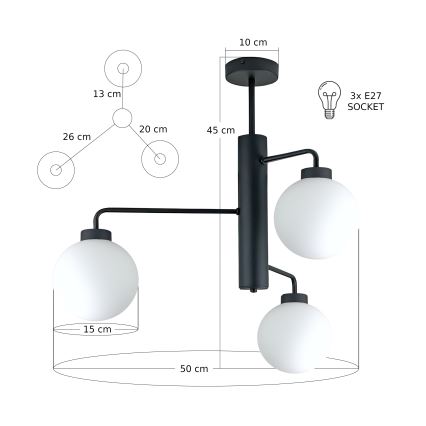 Κρεμαστό φωτιστικό FLEX 3xE27/60W/230V μαύρο/λευκό
