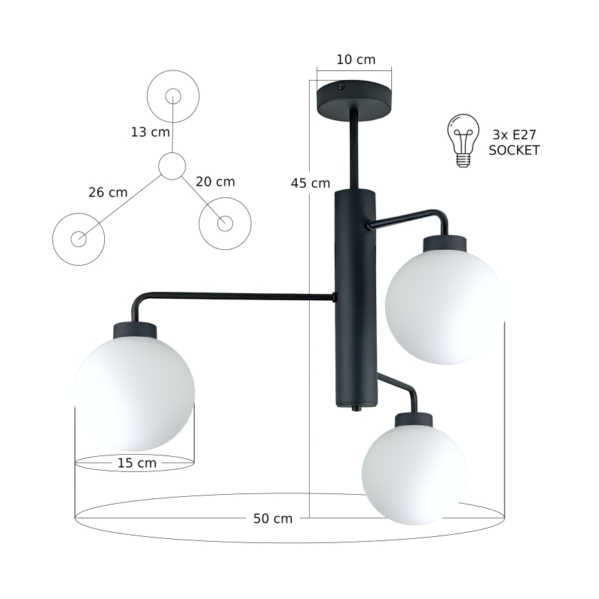 Κρεμαστό φωτιστικό FLEX 3xE27/60W/230V μαύρο/λευκό