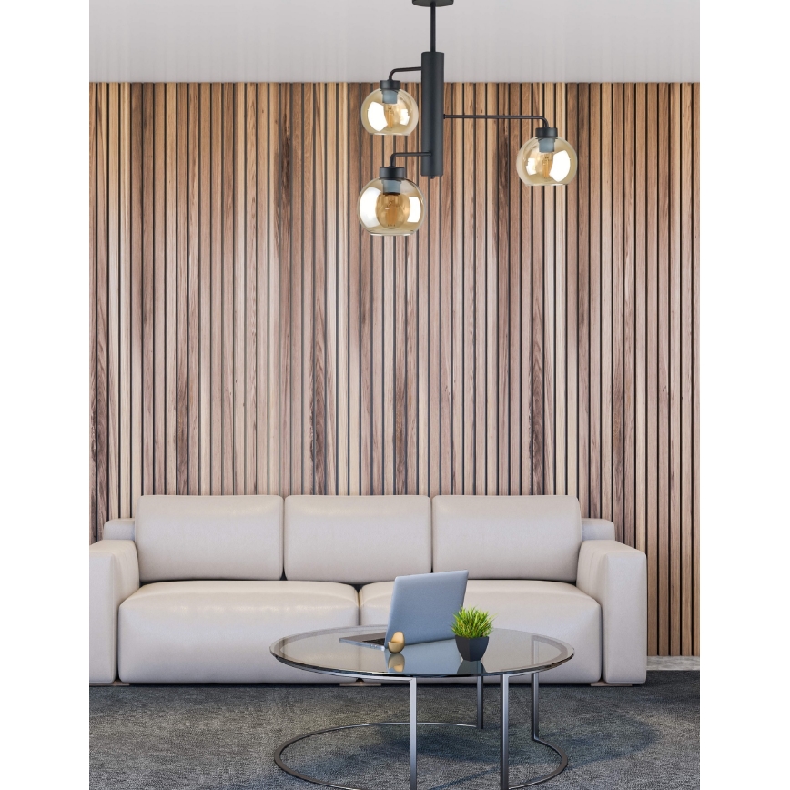 Κρεμαστό φωτιστικό FLEX 3xE27/60W/230V μαύρο/φιμέ μπεζ