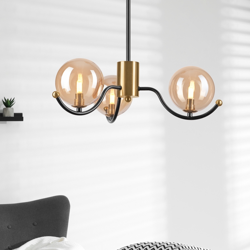 Κρεμαστό φωτιστικό GEORGIA 3xE14/5W/230V χρυσό/φιμέ μπεζ