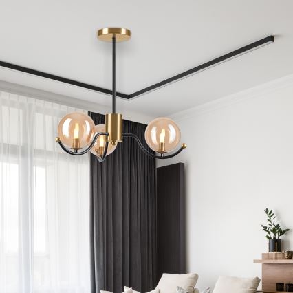 Κρεμαστό φωτιστικό GEORGIA 3xE14/5W/230V χρυσό/φιμέ μπεζ