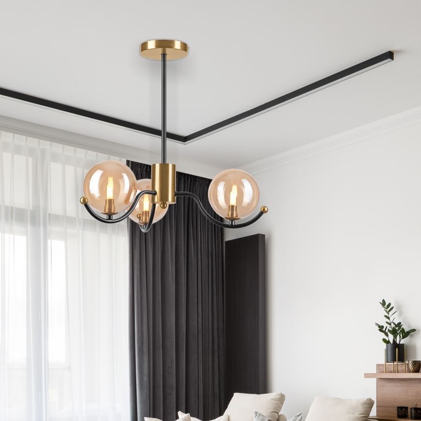 Κρεμαστό φωτιστικό GEORGIA 3xE14/5W/230V χρυσό/φιμέ μπεζ