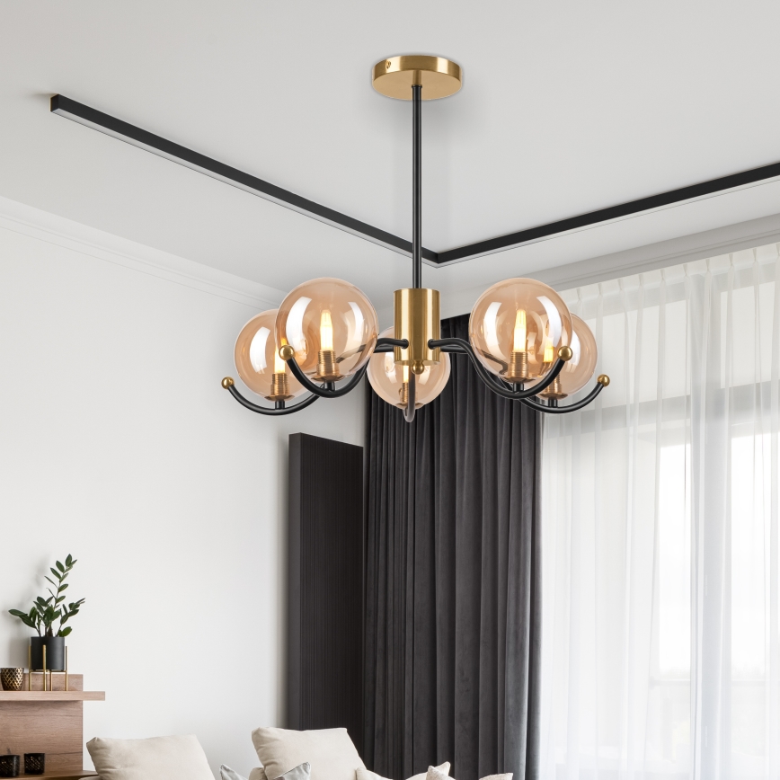 Κρεμαστό φωτιστικό GEORGIA 5xE14/5W/230V χρυσό/φιμέ μπεζ