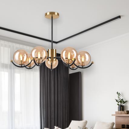 Κρεμαστό φωτιστικό GEORGIA 7xE14/5W/230V χρυσό/φιμέ μπεζ