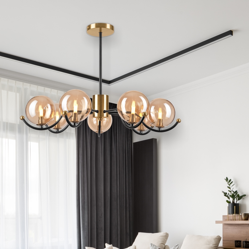 Κρεμαστό φωτιστικό GEORGIA 7xE14/5W/230V χρυσό/φιμέ μπεζ