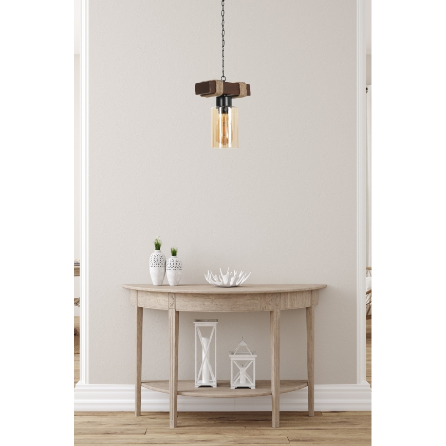 Κρεμαστό φωτιστικό JASMIN 1xE27/40W/230V καφέ/μπεζ