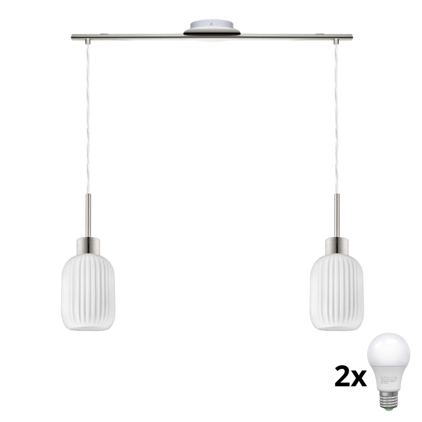 Κρεμαστό φωτιστικό LED με καλώδιο HARMA 2xE27/60W/230V ματ χρώμιο/λευκό