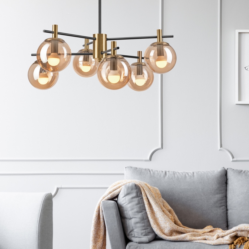 Κρεμαστό φωτιστικό LILOU 6xE14/5W/230V χρυσό/μαύρο/φιμέ μπεζ