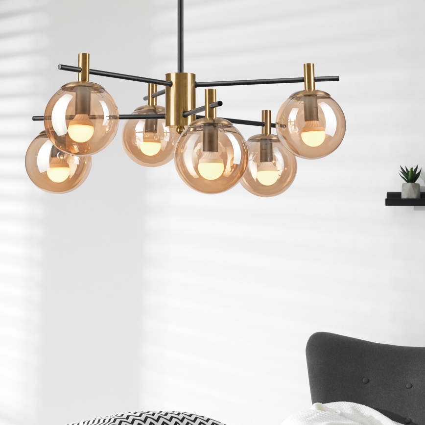 Κρεμαστό φωτιστικό LILOU 6xE14/5W/230V χρυσό/μαύρο/φιμέ μπεζ