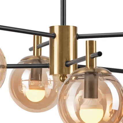 Κρεμαστό φωτιστικό LILOU 6xE14/5W/230V χρυσό/μαύρο/φιμέ μπεζ