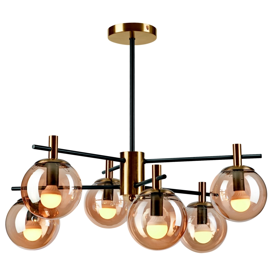 Κρεμαστό φωτιστικό LILOU 6xE14/5W/230V χρυσό/μαύρο/φιμέ μπεζ