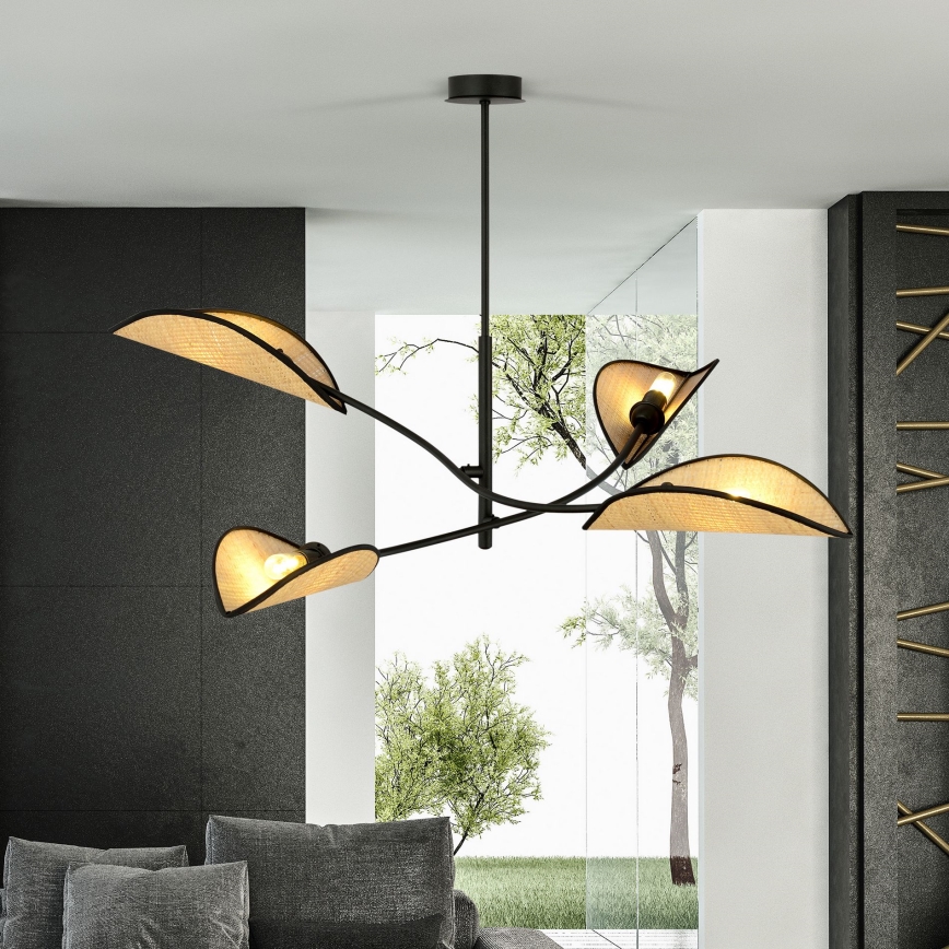 Κρεμαστό φωτιστικό LOTUS 4xE14/10W/230V μαύρο/μπεζ