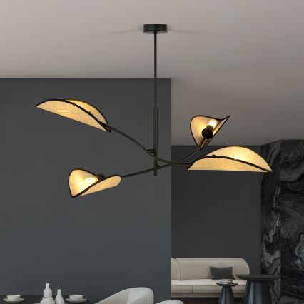 Κρεμαστό φωτιστικό LOTUS 4xE14/10W/230V μαύρο/μπεζ