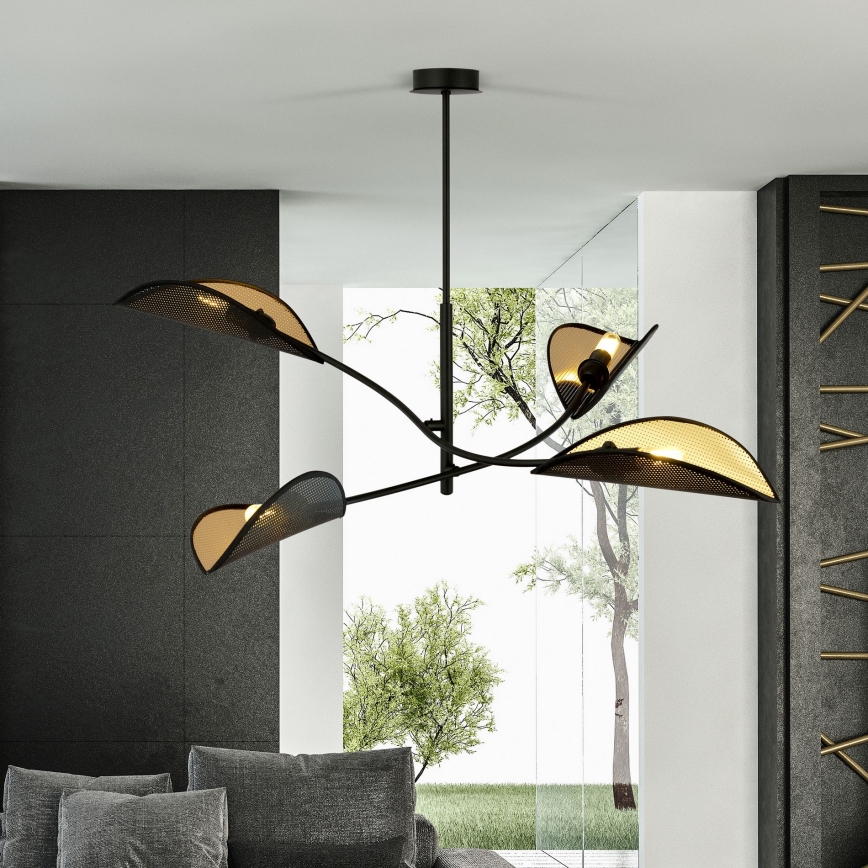 Κρεμαστό φωτιστικό LOTUS 4xE14/10W/230V μαύρο/χρυσαφί