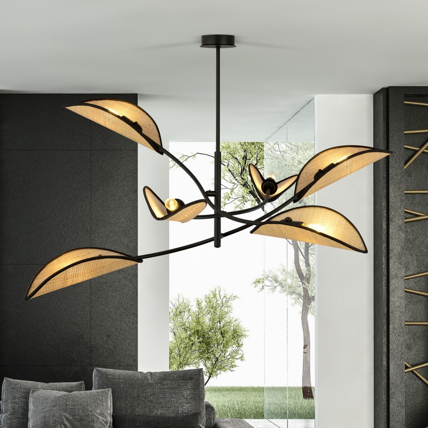 Κρεμαστό φωτιστικό LOTUS 6xE14/10W/230V μαύρο/μπεζ
