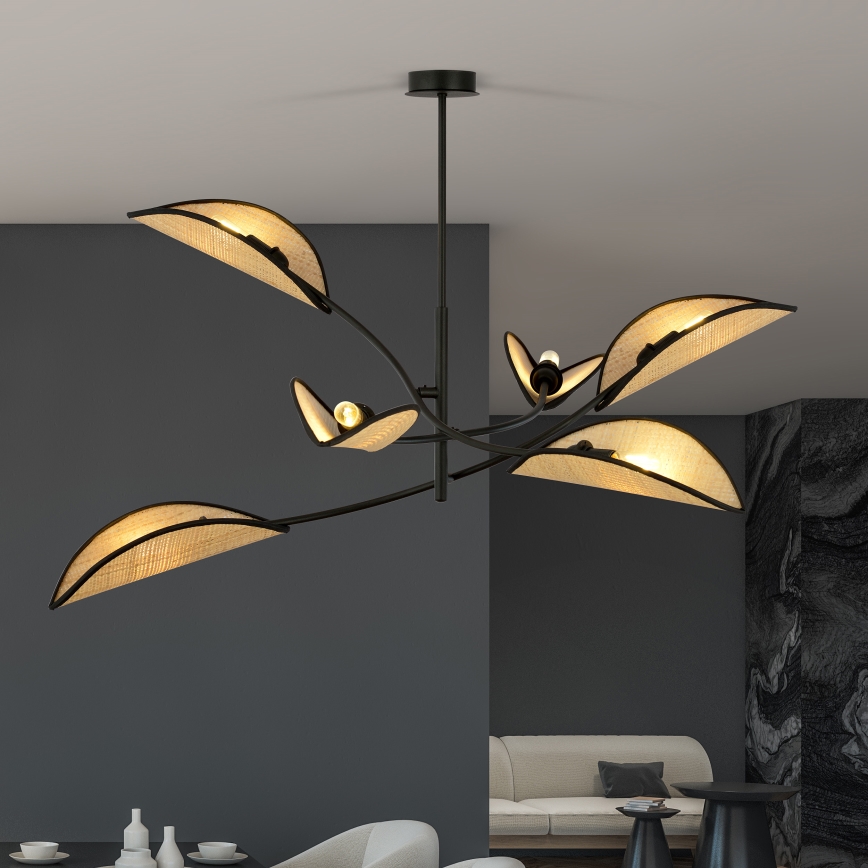 Κρεμαστό φωτιστικό LOTUS 6xE14/10W/230V μαύρο/μπεζ