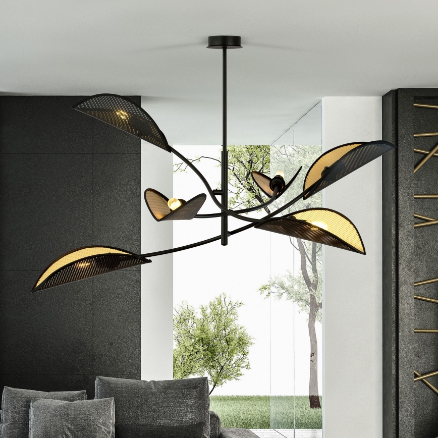 Κρεμαστό φωτιστικό LOTUS 6xE14/10W/230V μαύρο/χρυσαφί