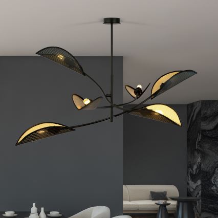 Κρεμαστό φωτιστικό LOTUS 6xE14/10W/230V μαύρο/χρυσαφί