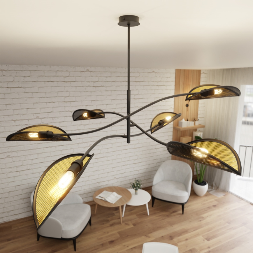 Κρεμαστό φωτιστικό LOTUS 6xE14/10W/230V μαύρο/χρυσαφί