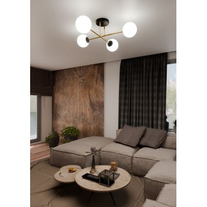 Κρεμαστό φωτιστικό MAGNUM 4xE14/10W/230V λευκό/χρυσό/μαύρο