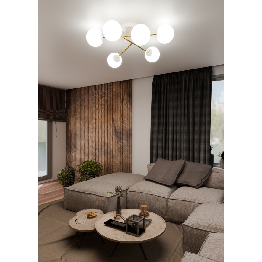 Κρεμαστό φωτιστικό MAGNUM 6xE14/10W/230V λευκό/χρυσό