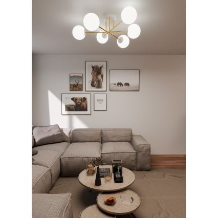 Κρεμαστό φωτιστικό MAGNUM 6xE14/10W/230V λευκό/χρυσό