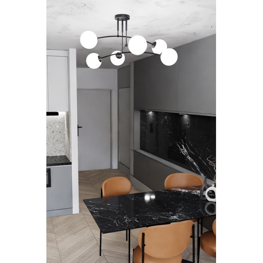 Κρεμαστό φωτιστικό PREGOS 6xE14/10W/230V μαύρο/λευκό
