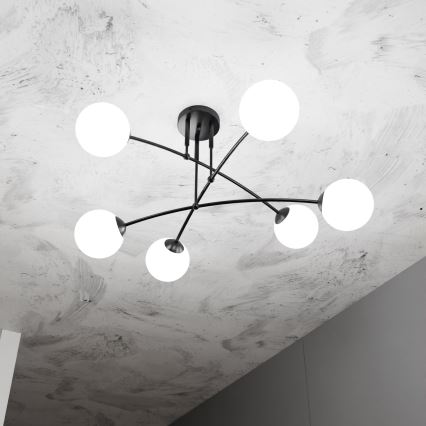Κρεμαστό φωτιστικό PREGOS 6xE14/10W/230V μαύρο/λευκό