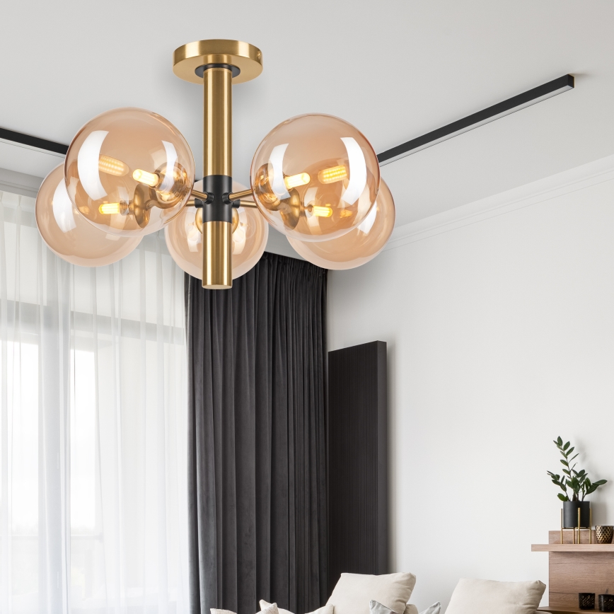 Κρεμαστό φωτιστικό ROLLO 5xG9/5W/230V χρυσό/φιμέ μπεζ